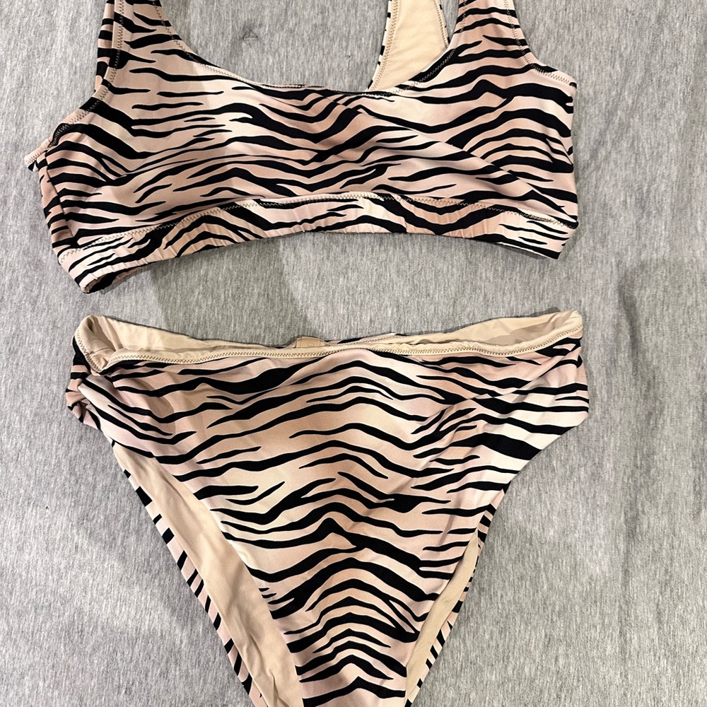 Zebra Print Bikini Set in Nude & Black
